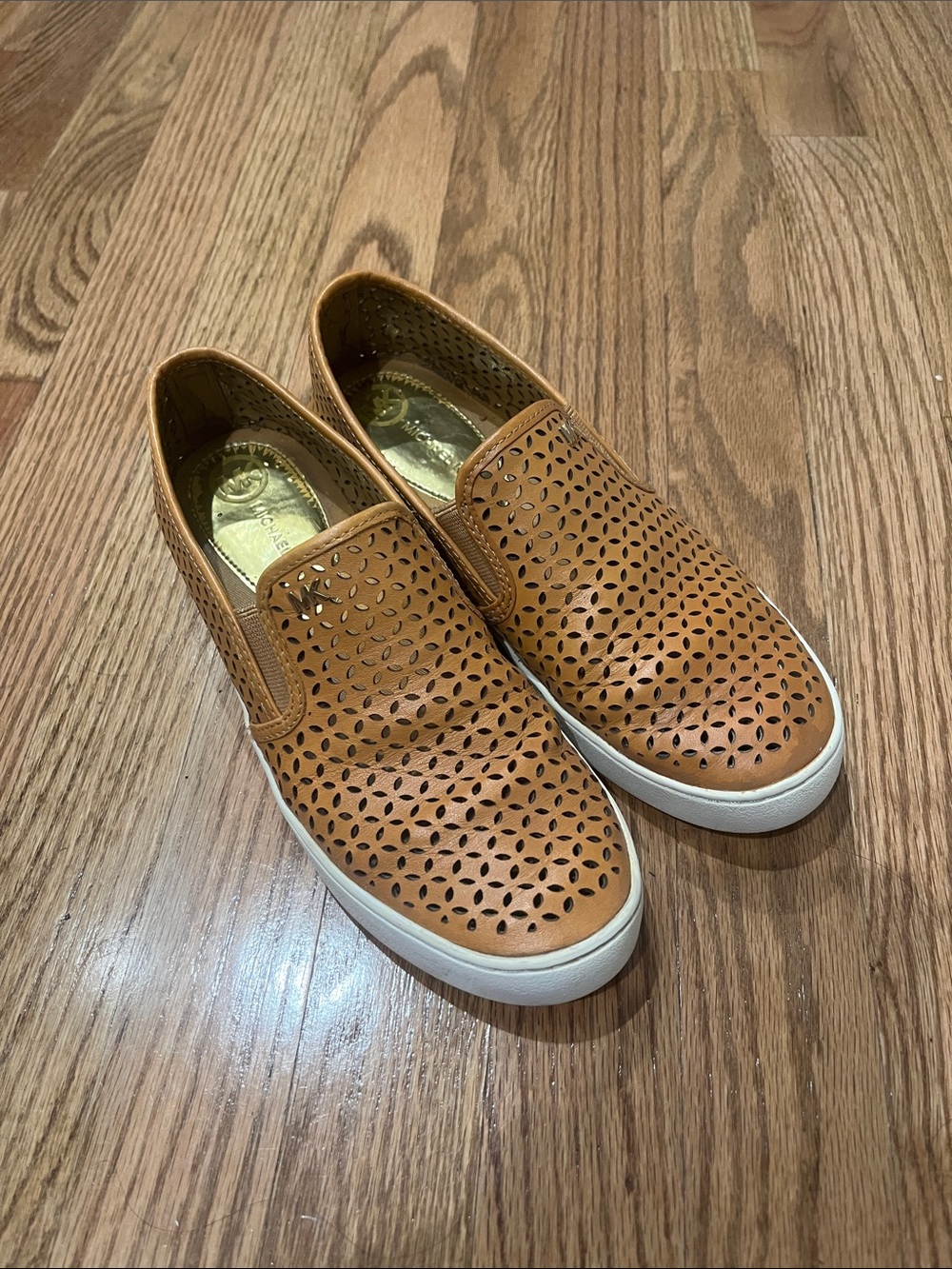 Michael Kors Women’s Perforated Tan Leather Slip-On Sneakers
